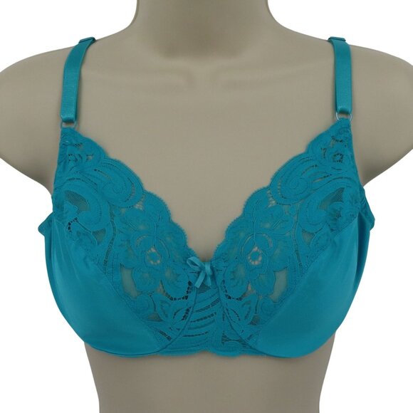 VTG Vanity Fair 32D Bra Style 75-164 Blue Bow Lace Trim Underwire Unlined Women - Picture 1 of 13